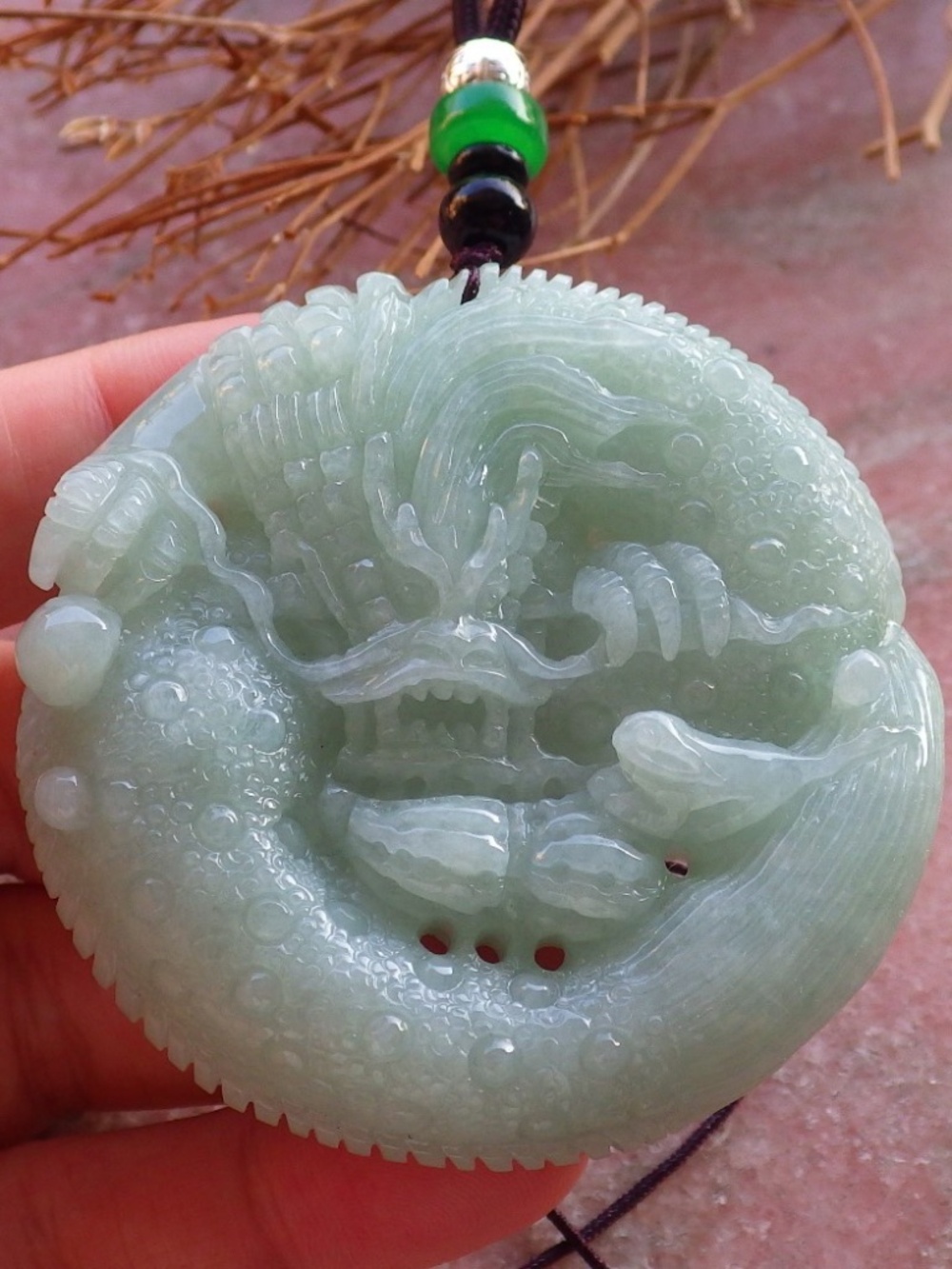 Certified Natural A Jade jadeite Pendant Dragon Peanut Circle Pendant Necklace